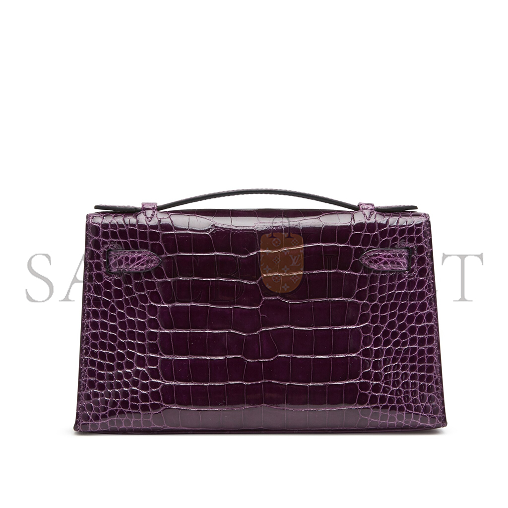 H**mes master amethyst kelly pochette in shiny alligator mississippiensis with gold hardware (22*14*7cm)
